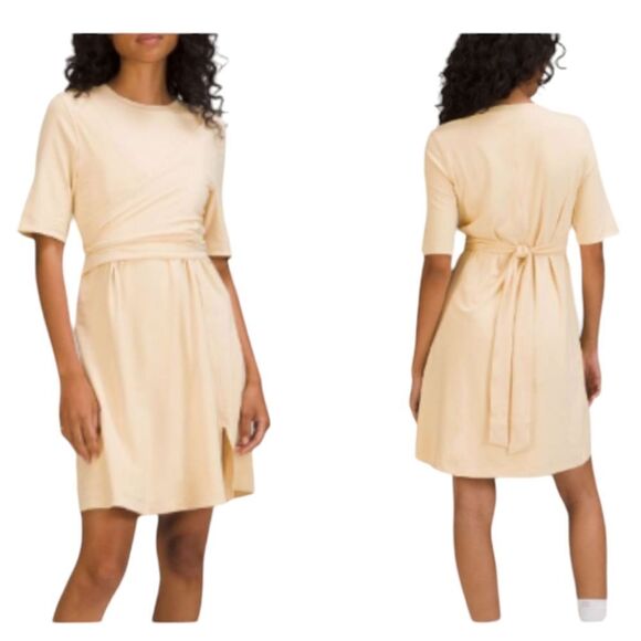 Lululemon Cotton Wrap-front T-shirt Dress Prosecco peach beige size 4 - Picture 1 of 9